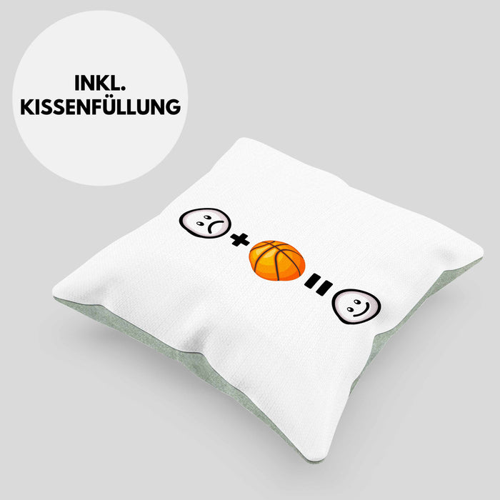Basketball Kissen mit Füllung 40x40 Geschenk für Basketball-Spieler Geburtstag Lustige Geschenkidee :( + Basketball = :) (Grau) Grün Trendation
