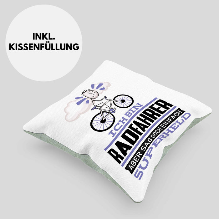 Radfahrer Geschenk Kissen mit Füllung 40x40 Ich Bin Radfahrer Aber Sag Doch Einfach Superheld Lustige Geschenkdiee für Radfahrer (Grau) Grün Trendation