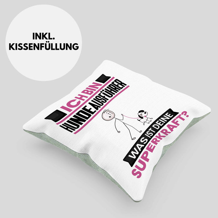 Hundeausführer Kissen mit Füllung 40x40 Geschenk für Hundeausführer Geburtstag Lustiger Spruch Was Ist Deine Superkraft (Grau) Grün Trendation