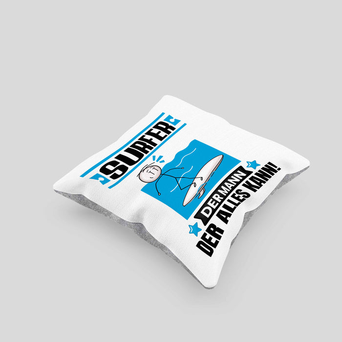 Surfer Kissen mit Füllung 40x40 Geschenk für Surfer Der Mann Der Alles Kann Geschenkidee zum Geburtstag (Grau) Grau Trendation