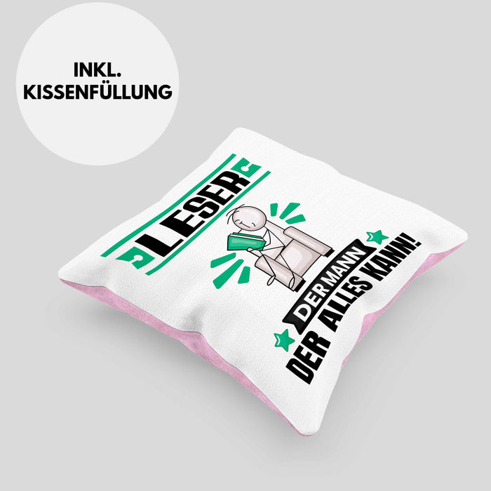 Leser Kissen mit Füllung 40x40 Geschenk für Leser Der Mann Der Alles Kann Geschenkidee zum Geburtstag (Grau) Rosa Trendation