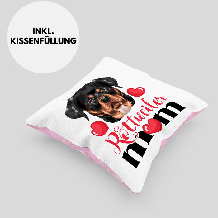 Rottweiler Besitzer Mom Mama Kissen mit Füllung 40x40 Geschenk Lustiger Spruch Geschenkidee Rottweiler Besitzerin (Grau) Rosa Trendation