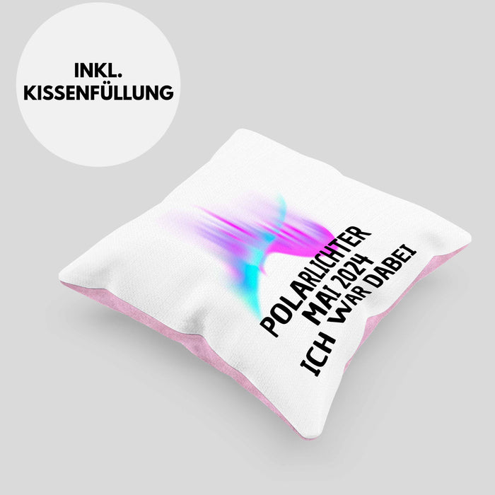 Polarlichter 2024 Kissen mit Füllung 40x40 Geschenk Ich War Dabei Polar-Lichter Polarlicht Heute Nochmal Polarlichter (Grau) Rosa Trendation