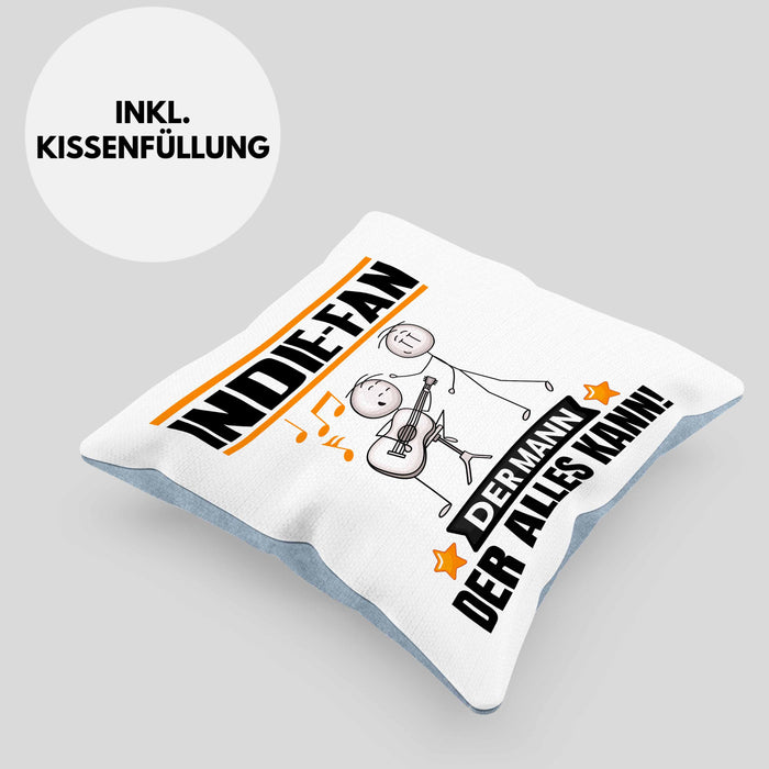 Indie-Fan Kissen mit Füllung 40x40 Geschenk für Indie-Fan Der Mann Der Alles Kann Geschenkidee zum Geburtstag (Grau) Blau Trendation