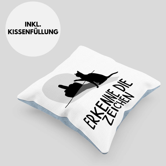Erkenne Die Zeichen Kissen mit Füllung 40x40 Geschenk Kissen mit Füllung 40x40 Mittelfing** Geschenkidee Sarkasmus Spruch (Grau) Blau Trendation