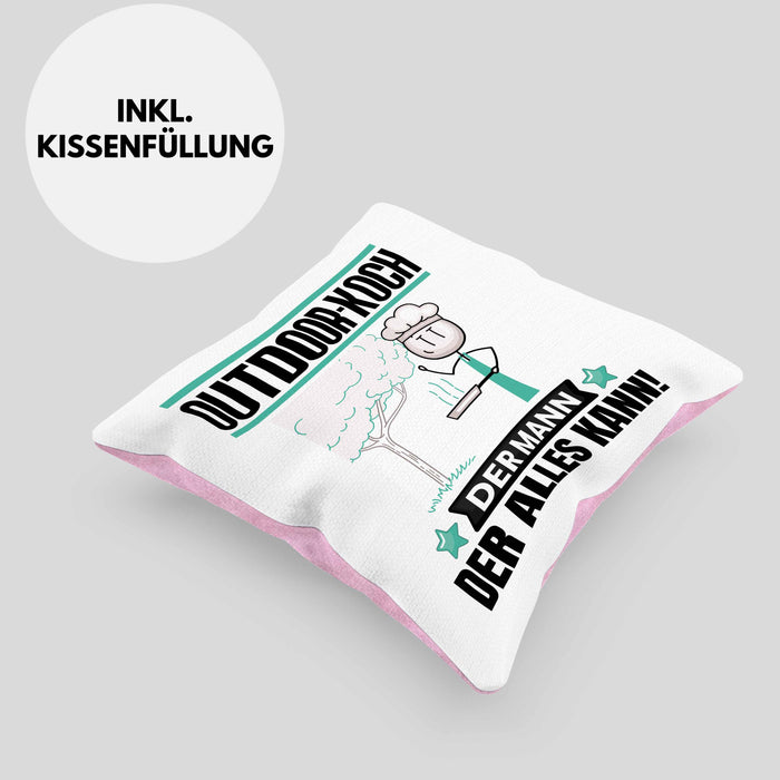 Outdoor-Koch Kissen mit Füllung 40x40 Geschenk für Outdoor-Koch Der Mann Der Alles Kann Geschenkidee zum Geburtstag (Grau) Rosa Trendation
