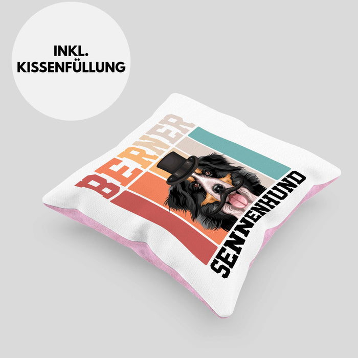 Berner Sennen Besitzer Kissen mit Füllung 40x40 Geschenk Lustiger Spruch Geschenkidee Retro Vinatge Berner Sennen (Grau) Rosa Trendation