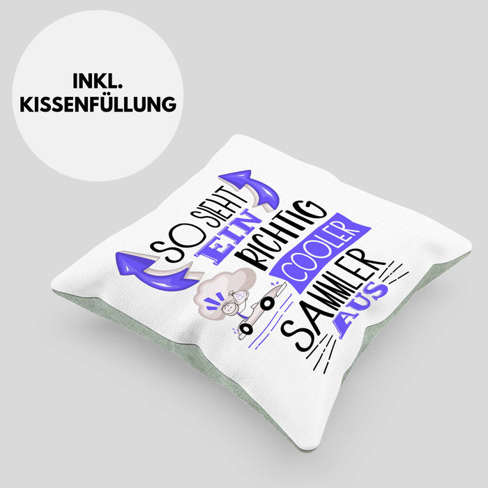 So Sieht Ein Richtig Cooler Sammler Aus Geschenk Kissen mit Füllung 40x40 Lustiger Spruch Geschenkidee (Grau) Grün Trendation