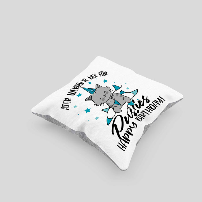 Geburtstag Kissen mit Füllung 40x40 Geschenk Lustiger Spruch Männer Frauen Älter Werden Ist Nichts Für Puss*** Happy Birthday (Grau) Grau Trendation
