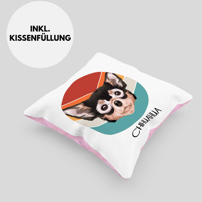 Chihuahua Besitzer Kissen mit Füllung 40x40 Geschenk Lustiger Spruch Geschenkidee Chihuahua Mama Papa (Grau) Rosa Trendation