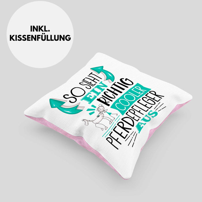 Pferdepfleger Kissen mit Füllung 40x40 So Sieht Ein Richtig Cooler Pferdepfleger Aus Geschenk Lustiger Spruch Geschenkidee (Grau) Rosa Trendation