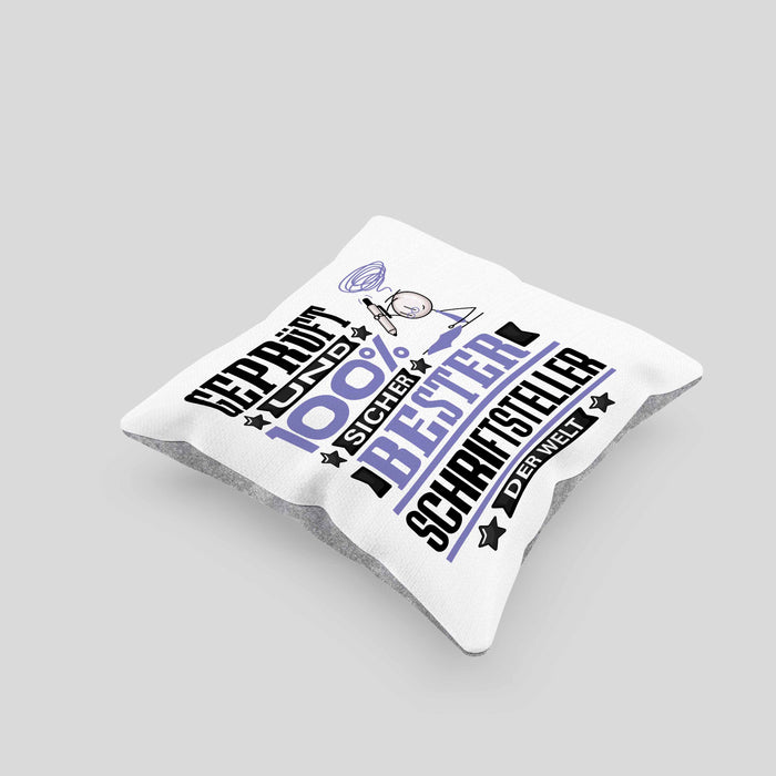Schriftsteller Geschenk Lustiger Spruch für Schriftsteller Geschenkidee Bester Schriftsteller Der WeltKissen mit Füllung 40x40 (Grau) Grau Trendation
