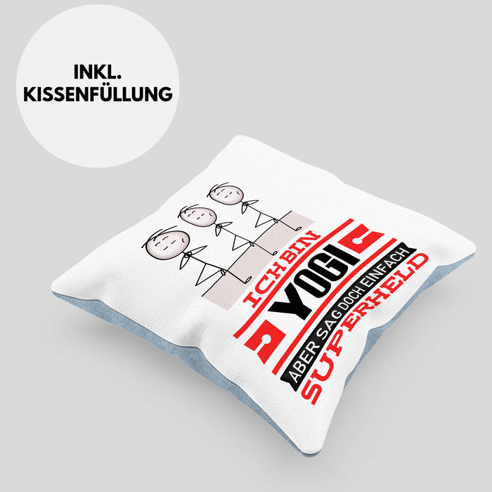 Yogi Geschenk Kissen mit Füllung 40x40 Ich Bin Yogi Aber Sag Doch Einfach Superheld Lustige Geschenkdiee für Yogi (Grau) Blau Trendation