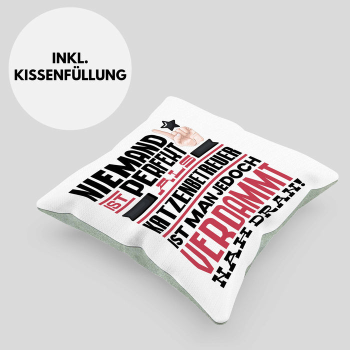 Katzenbetreuer Geschenk Kissen mit Füllung 40x40 Lustige Geschenkidee für Katzenbetreuer Geburtstag Niemand Ist Perfekt Aber Als Katzenbetreuer Ist Man Nah Dran (Grau) Grün Trendation
