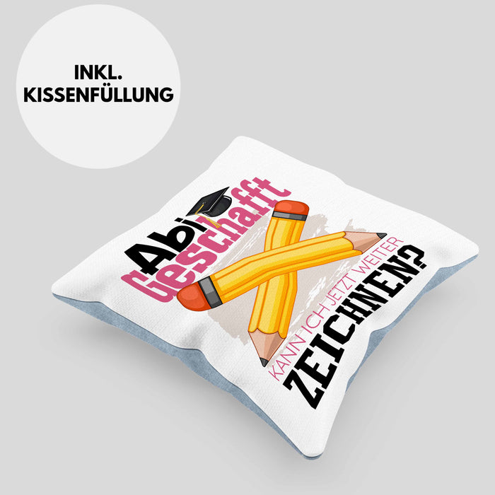 Abi Geschafft Abitur Prüfung Bestanden Kissen mit Füllung 40x40 Geschenk Kann Ich Jetzt Weiter Zeichnen Malen Künstlerin Künstler Geschenkidee (Grau) Blau Trendation