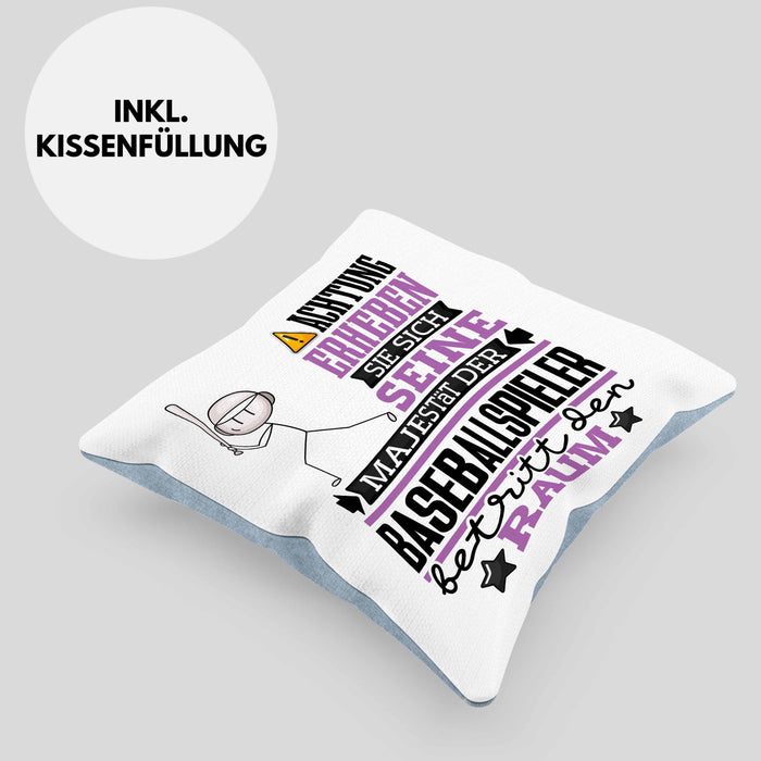Baseballspieler Geschenk Kissen mit Füllung 40x40 Lustiger Spruch Erheben Sie Sich Der Baseballspieler Betritt den Raum (Grau) Blau Trendation