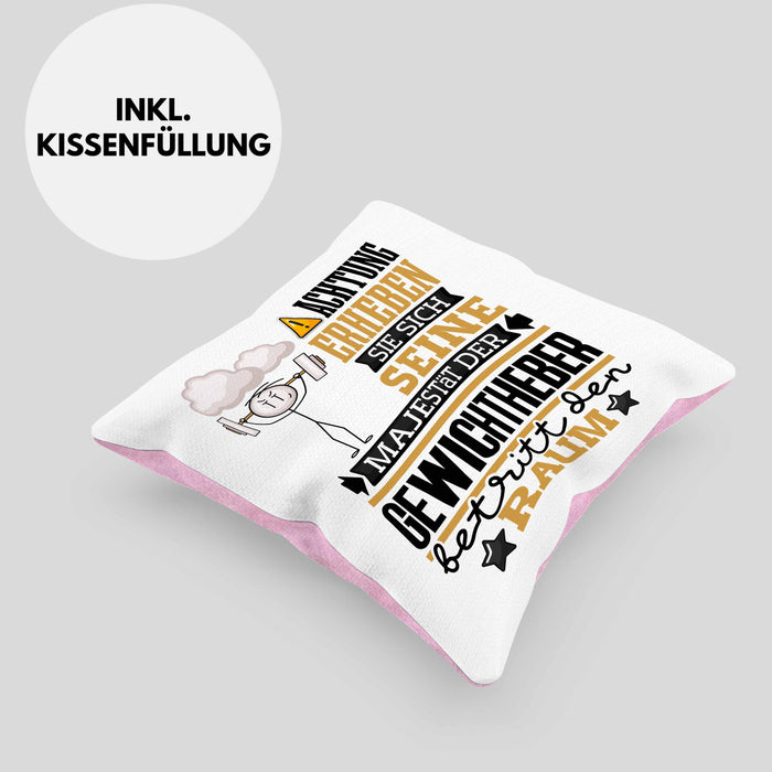 Gewichtheber Geschenk Kissen mit Füllung 40x40 Lustiger Spruch Erheben Sie Sich Der Gewichtheber Betritt den Raum (Grau) Rosa Trendation