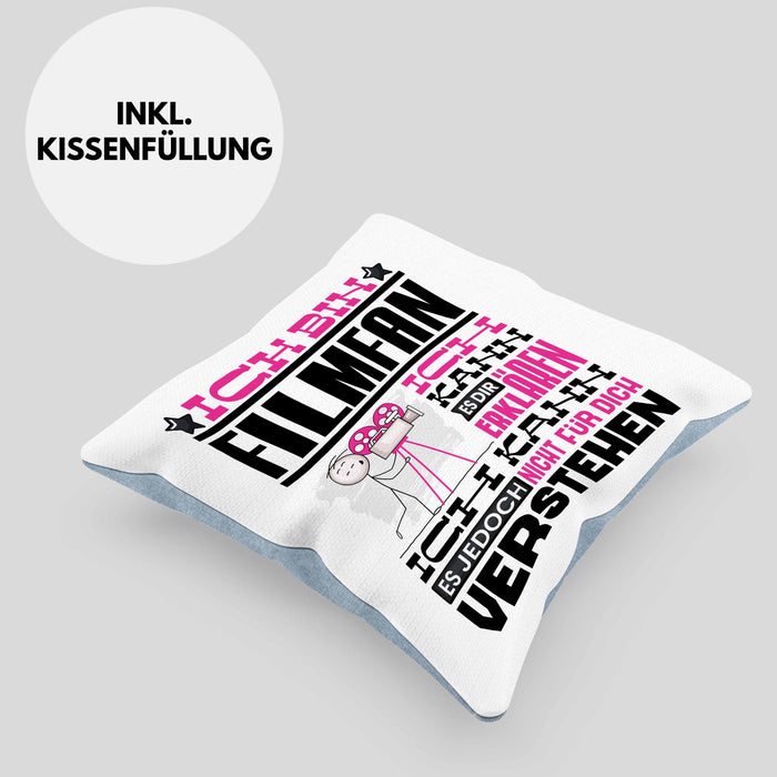 Filmfan Geschenk Kaffee-Kissen mit Füllung 40x40 Geschenkidee für Filmfan Ich Bin Filmfan Ich Kann Es Dir Erklären Jedoch Nicht Für Dich Verstehen Spruch Lustig (Grau) Blau Trendation