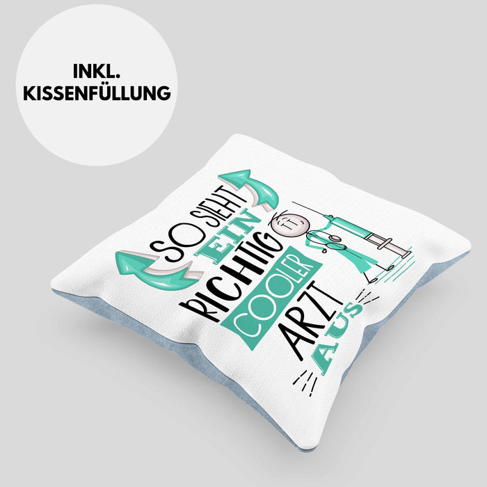 Arzt Kissen mit Füllung 40x40 Geschenk So Sieht Ein RIchtig Cooler Arzt Aus Geschenkidee Lustiger Spruch Geburtstag (Grau) Blau Trendation