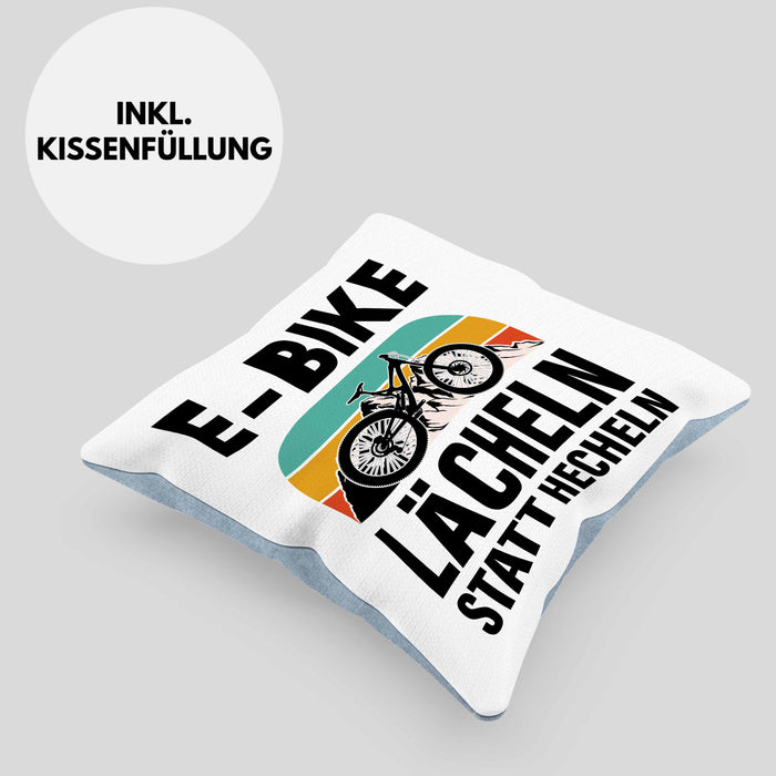 Elektrofahrrad E-Bike Kissen mit Füllung 40x40 mit Spruch Geschenk Ebike Lustige Geschenke Rentner (Grau) Blau Trendation