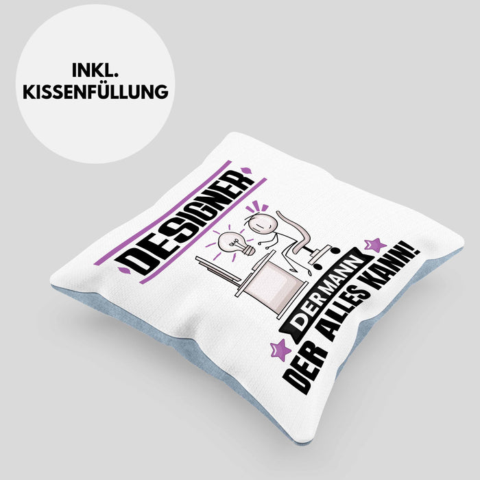 Designer Kissen mit Füllung 40x40 Geschenk für Designer Der Mann Der Alles Kann Geschenkidee zum Geburtstag (Grau) Blau Trendation