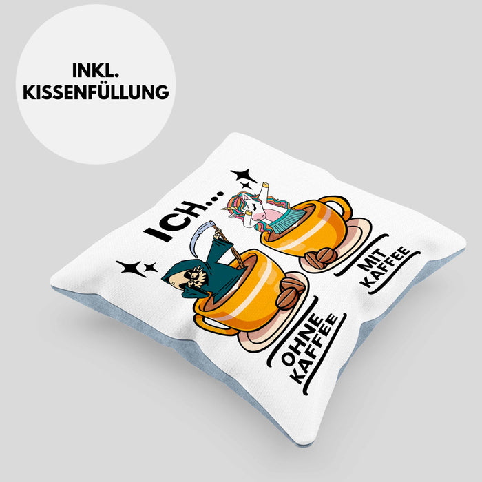 Lustige "Ich Ohne Kaffee Ich Mit Kaffee" Geschenk für KaffeeliebhaberKissen mit Füllung 40x40 (Grau) Blau Trendation