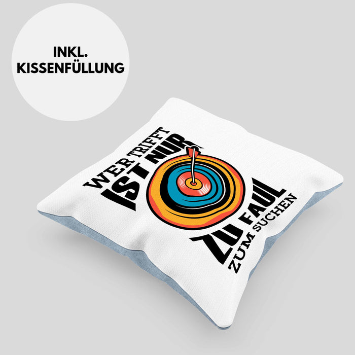 Bogenschießen Kissen mit Füllung 40x40 mit Bogenschütze Spruch - Geschenk für Pfeil und Bogen Fans Wer Trifft Ist Nur Zu Faul Zum Suchen (Grau) Blau Trendation
