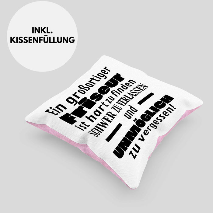 Friseur Abschied Geschenk Kissen mit Füllung 40x40 Abschiedsgeschenk für Friseur Hart Zu Finden Schwer Zu Verlassen (Grau) Rosa Trendation