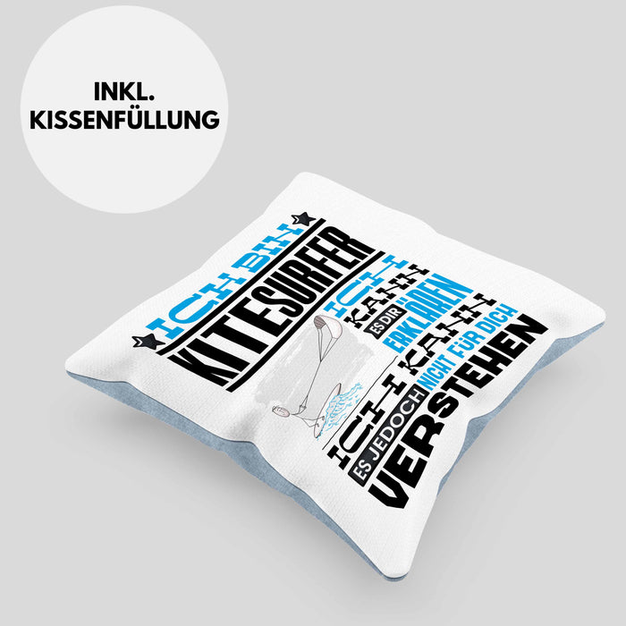 Kitesurfer Geschenk Kaffee-Kissen mit Füllung 40x40 Geschenkidee für Kitesurfer Ich Bin Kitesurfer Ich Kann Es Dir Erklären Jedoch Nicht Für Dich Verstehen Spruch Lustig (Grau) Blau Trendation