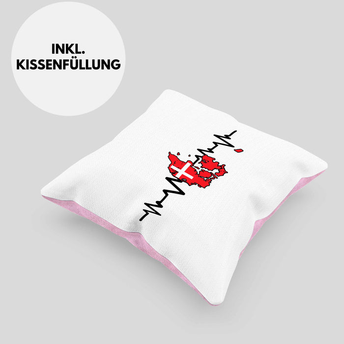 Dänische Flagge Geschenk Kissen mit Füllung 40x40 Herzschlag Dänemark Urlau Geschenkidee (Grau) Rosa Trendation