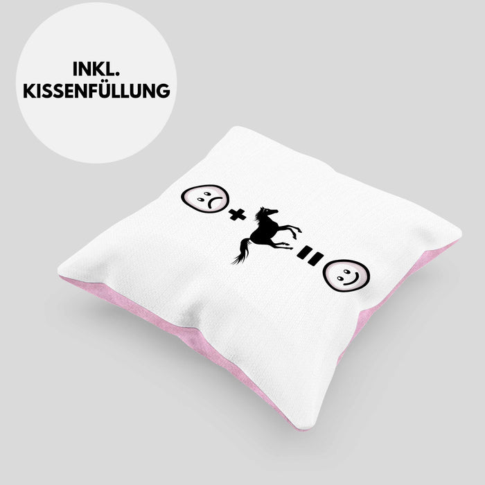 Pferde Kissen mit Füllung 40x40 Geschenk für Reiterin Pferdesport :( + Pferde = :) Lustige Geschenkidee Geburtstag (Grau) Rosa Trendation