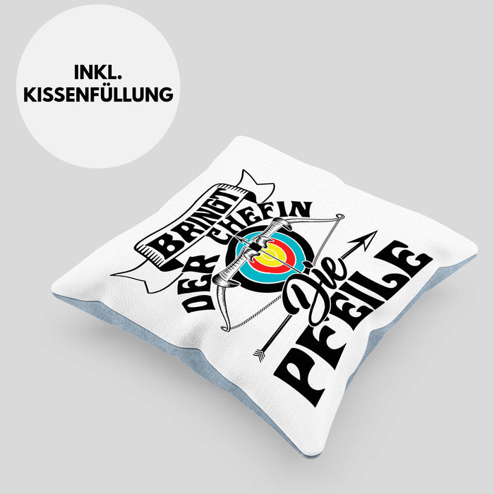 Bogenschützin Kissen mit Füllung 40x40 Geschenk Frauen Bogenschießen Geschenkidee Pfeil und Bogen (Grau) Blau Trendation