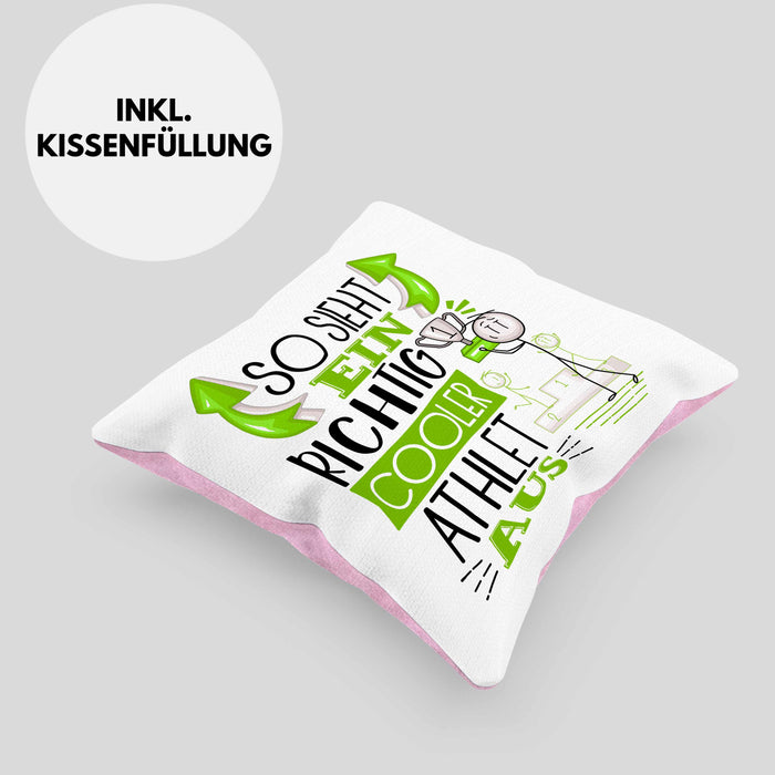 Athlet Kissen mit Füllung 40x40 Geschenk So Sieht Ein RIchtig Cooler Athlet Aus Geschenkidee Lustiger Spruch Geburtstag (Grau) Rosa Trendation