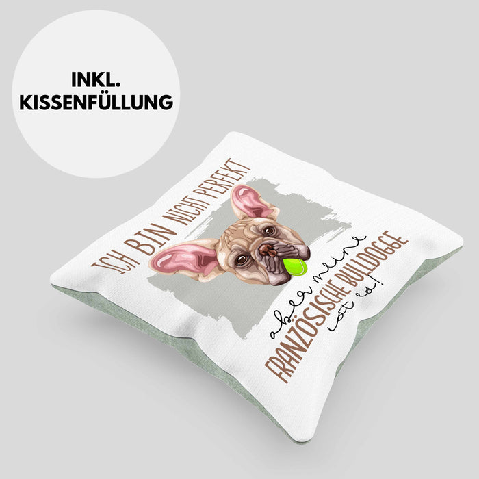 Französische Bulldogge Besitzer Kissen mit Füllung 40x40 Geschenk Lustiger Spruch Geschenkidee Besitzerin Ich Bin Nicht toll Aber Mein Französische Bulldogge Ist Es (Grau) Grün Trendation