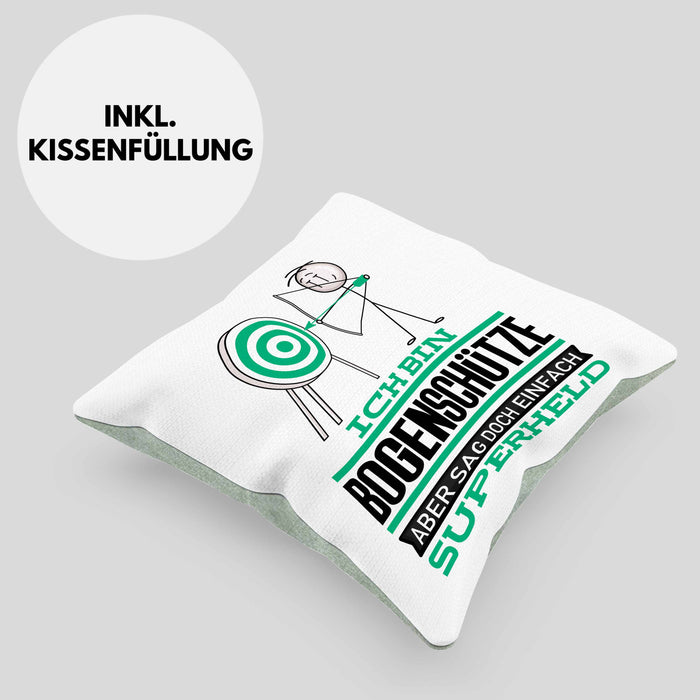 Bogenschütze Geschenk Kissen mit Füllung 40x40 Ich Bin Bogenschütze Aber Sag Doch Einfach Superheld Lustige Geschenkdiee für Bogenschütze (Grau) Grün Trendation