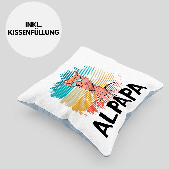 Vater Papa Kissen mit Füllung 40x40 Gschenk Alpaka Llama Alpapa Geschenkidee Spruch für Vater zum Vatertag (Grau) Blau Trendation