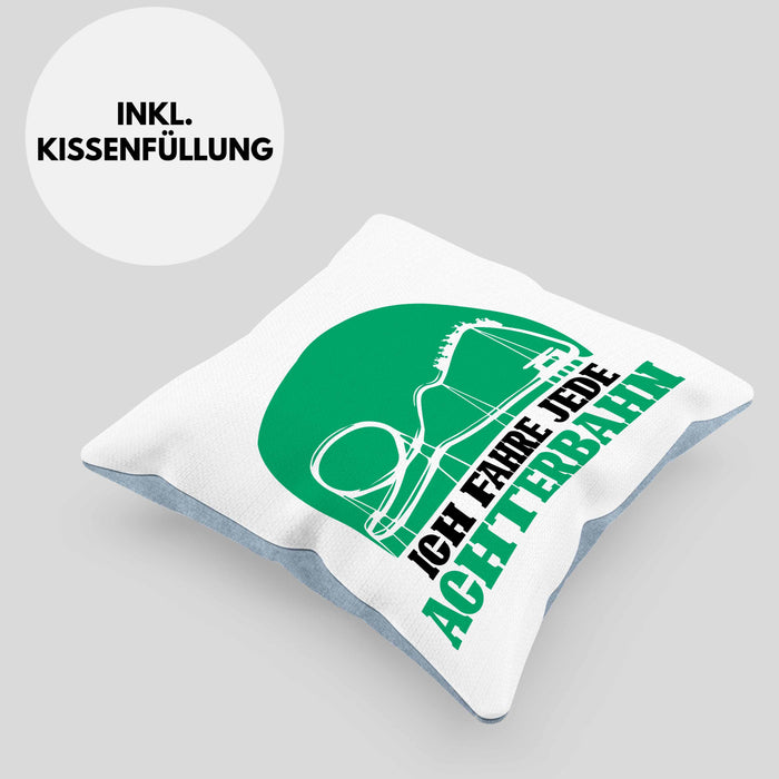 Vergnügungspark Kissen mit Füllung 40x40 Geschenk Lustiger Spruch Ich Fahre Jede Achterbahn Geschenkidee Geburtstag (Grau) Blau Trendation