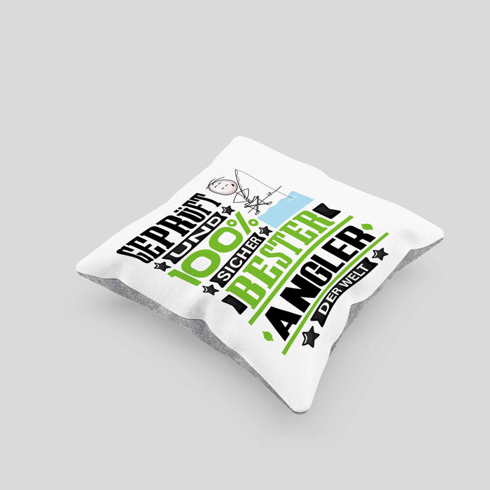 Angler Geschenk Lustiger Spruch für Angler Geschenkidee Bester Angler Der WeltKissen mit Füllung 40x40 (Grau) Grau Trendation