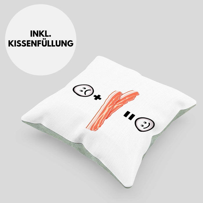 Bacon Kissen mit Füllung 40x40 Geschenk für Bacon-Liebhaber Lustige Geschenkidee :( + Bacon = :) Geburtstag (Grau) Grün Trendation