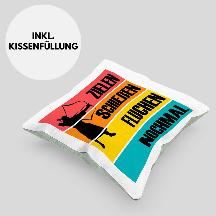 Bogenschießen Kissen mit Füllung 40x40 mit Bogenschütze Spruch - Geschenk für Pfeil und Bogen Fans Zielen Schießen Fluchen Nochmal (Grau) Grün Trendation