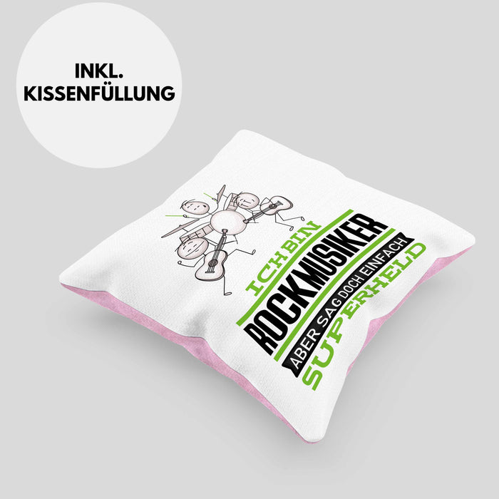 Rockmusiker Geschenk Kissen mit Füllung 40x40 Ich Bin Rockmusiker Aber Sag Doch Einfach Superheld Lustige Geschenkdiee für Rockmusiker (Grau) Rosa Trendation