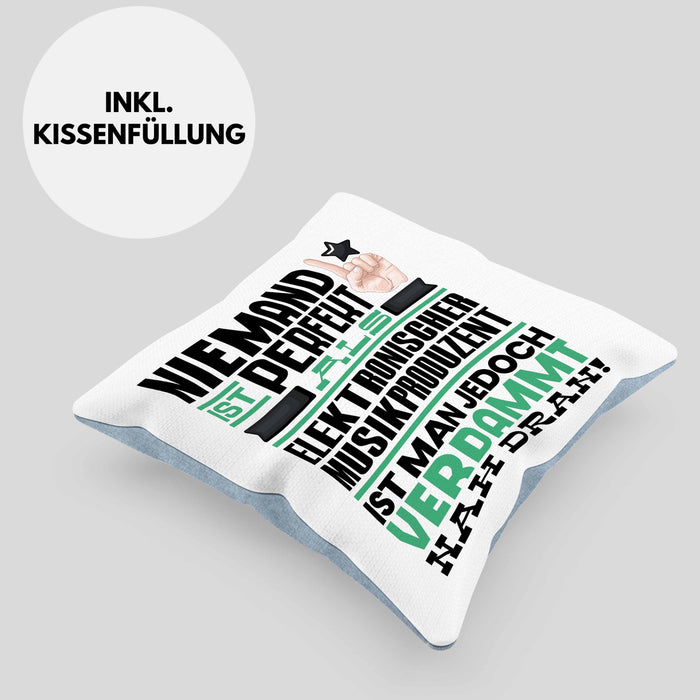 Elektronischer Musikproduzent Geschenk Kissen mit Füllung 40x40 Lustige Geschenkidee für Elektronischer Musikproduzent Geburtstag Niemand Ist Perfekt Aber Als Elektronischer Musikproduzent Ist Man Nah Dran (Grau) Blau Trendation