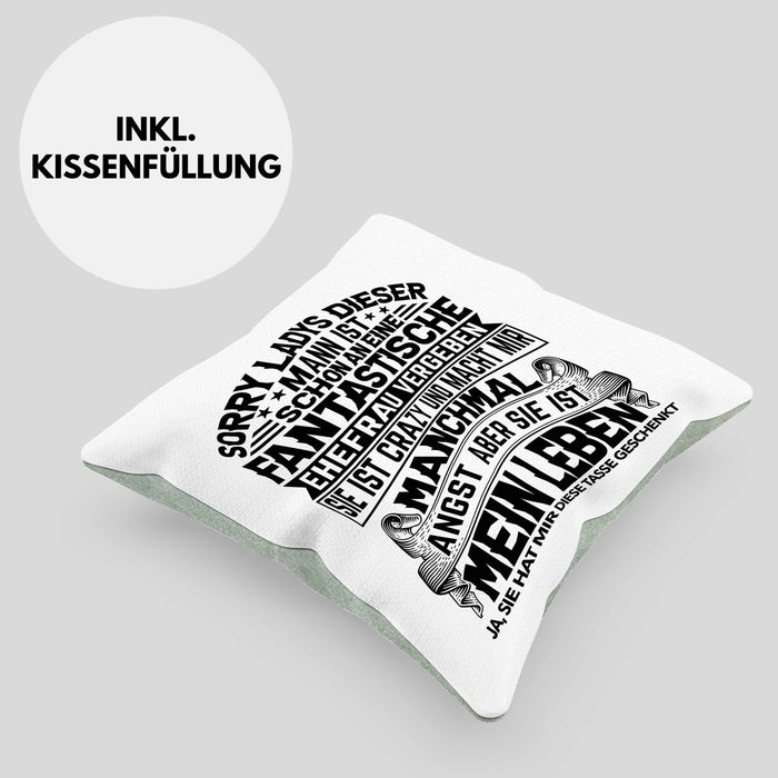 Ehemann Kissen mit Füllung 40x40 Geschenk Hochzeitstag Spaß Geschenkidee Jahrestag Sorry Ladys Dieser Mann Ist Schon An Eine Fantastische Ehefrau Vergeben (Grau) Grün Trendation