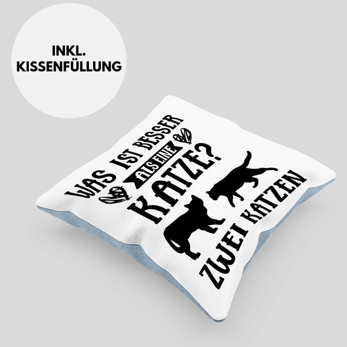 Katze Spruch Kissen mit Füllung 40x40 Lustig Geschenk Cat Kaffee Grafik Katzenliebhaber Geschenke Katzen (Grau) Blau Trendation