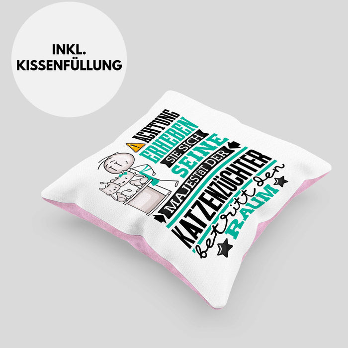 Katzenzüchter Geschenk Kissen mit Füllung 40x40 Lustiger Spruch Erheben Sie Sich Der Katzenzüchter Betritt den Raum (Grau) Rosa Trendation