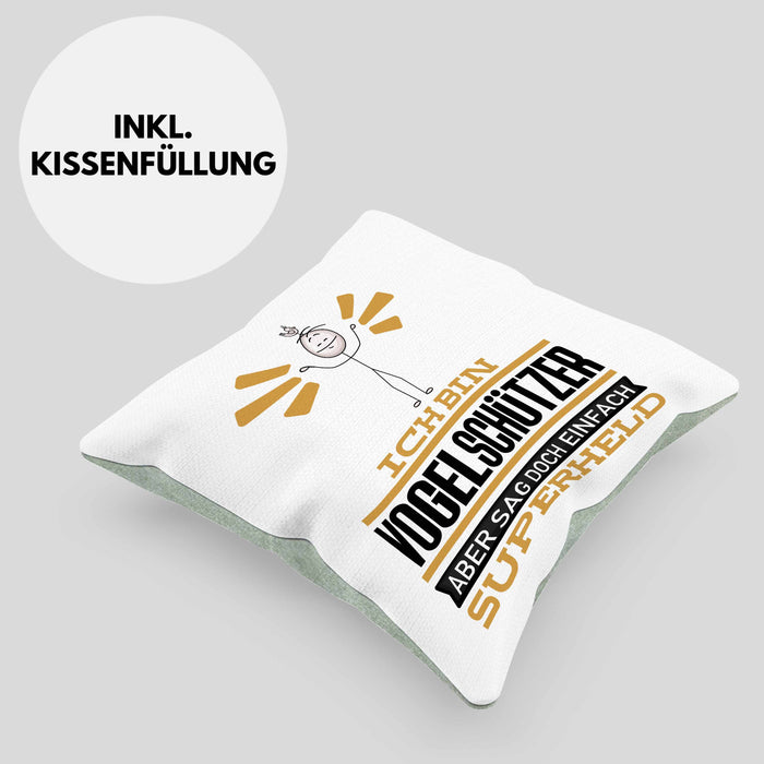 Vogelschützer Geschenk Kissen mit Füllung 40x40 Ich Bin Vogelschützer Aber Sag Doch Einfach Superheld Lustige Geschenkdiee für Vogelschützer (Grau) Grün Trendation