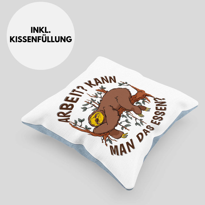Faultier Kissen mit Füllung 40x40 Geschenk Faullenzer Arbeit Kann Man Das Essen Freundin Geschenkidee (Grau) Blau Trendation