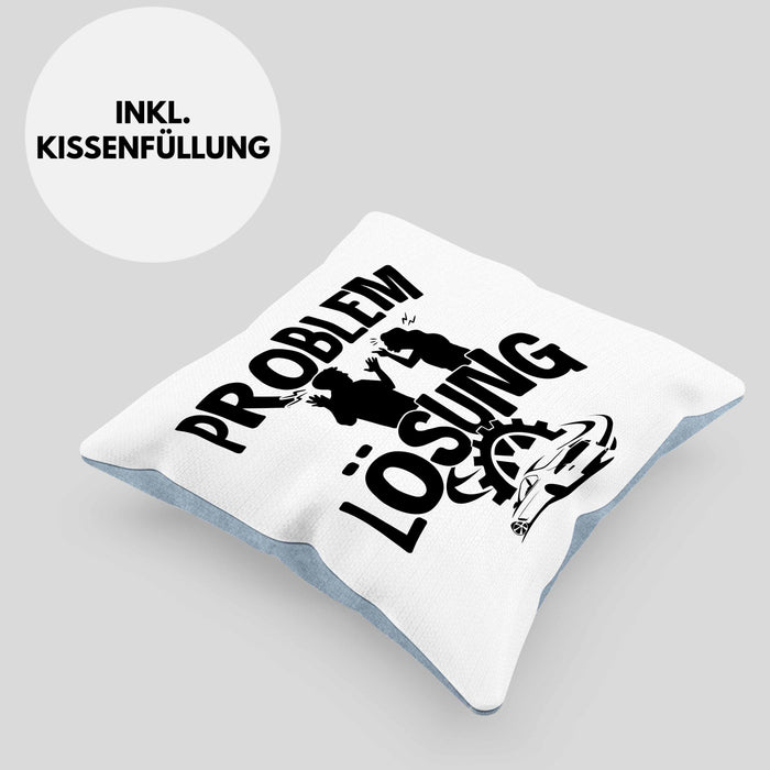 Auto Liebhaber Kissen mit Füllung 40x40 Geschenk für Driften Männer Geschenkidee Problem und Lösung Drifter (Grau) Blau Trendation