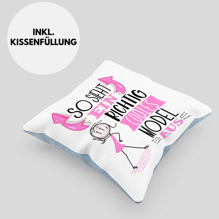 Model Kissen mit Füllung 40x40 Geschenk So Sieht Ein RIchtig Cooles Model Aus Geschenkidee Lustiger Spruch Geburtstag (Grau) Blau Trendation