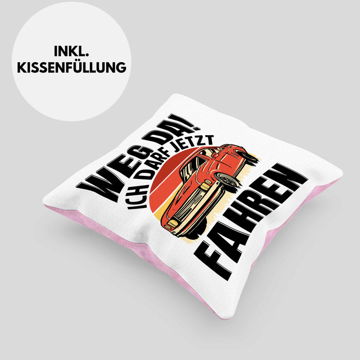 Führerschein Bestanden Geschenk Kissen mit Füllung 40x40 Führerscheinprüfung Bestanden Geschenkidee Weg Da Ich Darf Jetzt Fahren (Grau) Rosa Trendation